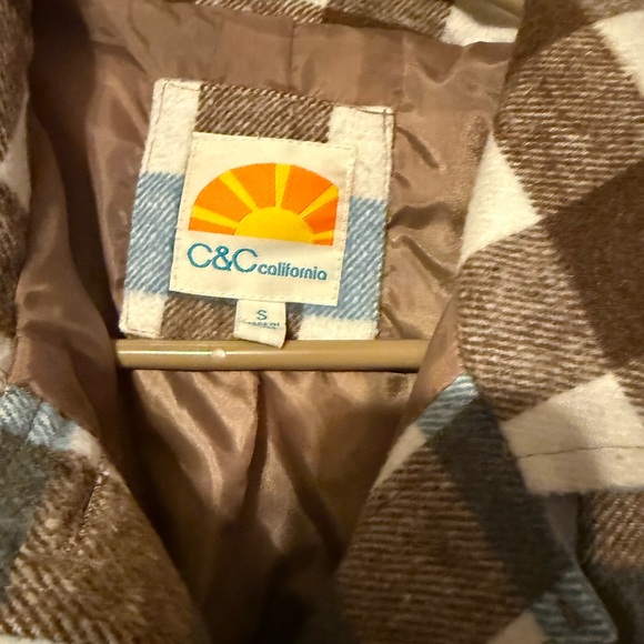 Brown and Blue Plaid Flannel Pea Coat - Picture 4 of 4